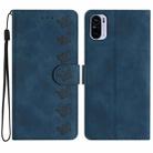 For Xiaomi Redmi K40 Seven Butterflies Embossed Leather Phone Case(Blue) - 1