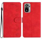 For Xiaomi Redmi Note 10 4G Seven Butterflies Embossed Leather Phone Case(Red) - 1