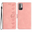 For Xiaomi Redmi Note 10 5G Seven Butterflies Embossed Leather Phone Case(Pink) - 1