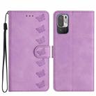 For Xiaomi Redmi Note 10 5G Seven Butterflies Embossed Leather Phone Case(Purple) - 1