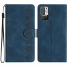 For Xiaomi Redmi Note 10 5G Seven Butterflies Embossed Leather Phone Case(Blue) - 1