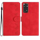 For Xiaomi Redmi Note 11 5G Seven Butterflies Embossed Leather Phone Case(Red) - 1