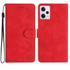 For Xiaomi Redmi Note 12 Pro 5G Global Seven Butterflies Embossed Leather Phone Case(Red) - 1
