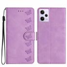 For Xiaomi Redmi Note 12 Pro 5G Global Seven Butterflies Embossed Leather Phone Case(Purple) - 1