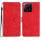 For Xiaomi 13T Seven Butterflies Embossed Leather Phone Case(Red) - 1