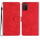 For Samsung Galaxy A02s EU Version Seven Butterflies Embossed Leather Phone Case(Red) - 1