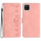 For Samsung Galaxy A12 5G Seven Butterflies Embossed Leather Phone Case(Pink) - 1