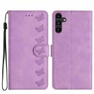 For Samsung Galaxy A13 5G Seven Butterflies Embossed Leather Phone Case(Purple) - 1