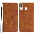 For Samsung Galaxy A20 / A30 Seven Butterflies Embossed Leather Phone Case(Brown) - 1