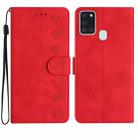 For Samsung Galaxy A20s Seven Butterflies Embossed Leather Phone Case(Red) - 1