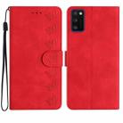 For Samsung Galaxy A41 Seven Butterflies Embossed Leather Phone Case(Red) - 1