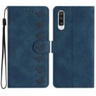 For Samsung Galaxy A50 Seven Butterflies Embossed Leather Phone Case(Blue) - 1