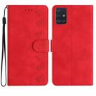 For Samsung Galaxy A51 Seven Butterflies Embossed Leather Phone Case(Red) - 1