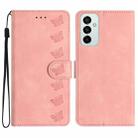 For Samsung Galaxy M23 Seven Butterflies Embossed Leather Phone Case(Pink) - 1
