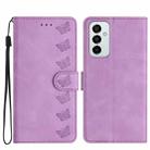 For Samsung Galaxy M52 5G Seven Butterflies Embossed Leather Phone Case(Purple) - 1