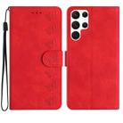 For Samsung Galaxy S24 Ultra 5G Seven Butterflies Embossed Leather Phone Case(Red) - 1