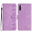 For Samsung Galaxy Note10 Seven Butterflies Embossed Leather Phone Case(Purple) - 1