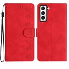 For Samsung Galaxy S21 5G Seven Butterflies Embossed Leather Phone Case(Red) - 1