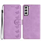 For Samsung Galaxy S21 FE 5G Seven Butterflies Embossed Leather Phone Case(Purple) - 1