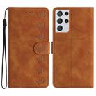 For Samsung Galaxy S21 Ultra 5G Seven Butterflies Embossed Leather Phone Case(Brown) - 1