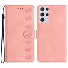 For Samsung Galaxy S21 Ultra 5G Seven Butterflies Embossed Leather Phone Case(Pink) - 1
