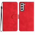 For Samsung Galaxy S22 5G Seven Butterflies Embossed Leather Phone Case(Red) - 1