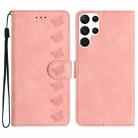 For Samsung Galaxy S22 Ultra 5G Seven Butterflies Embossed Leather Phone Case(Pink) - 1