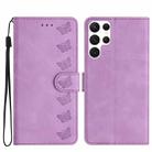 For Samsung Galaxy S22 Ultra 5G Seven Butterflies Embossed Leather Phone Case(Purple) - 1