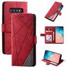 For Samsung Galaxy S10 Skin Feel Splicing Horizontal Flip Leather Case with Holder & Card Slots & Wallet & Photo Frame(Red) - 1