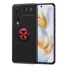 For Honor 90 Metal Ring Holder TPU Phone Case(Black+Red) - 1