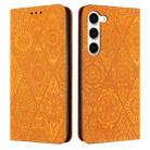 For Samsung Galaxy S23 5G Ethnic Embossed Adsorption Leather Phone Case(Yellow) - 1