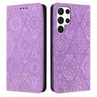 For Samsung Galaxy S22 Ultra 5G Ethnic Embossed Adsorption Leather Phone Case(Purple) - 1