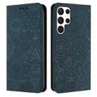 For Samsung Galaxy S22 Ultra 5G Ethnic Embossed Adsorption Leather Phone Case(Blue) - 1