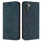 For Samsung Galaxy S21 5G Ethnic Embossed Adsorption Leather Phone Case(Blue) - 1