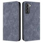 For Samsung Galaxy S21 5G Ethnic Embossed Adsorption Leather Phone Case(Grey) - 1