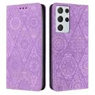 For Samsung Galaxy S21 Ultra 5G Ethnic Embossed Adsorption Leather Phone Case(Purple) - 1