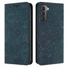 For Samsung Galaxy S21 FE 5G Ethnic Embossed Adsorption Leather Phone Case(Blue) - 1
