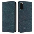 For Samsung Galaxy S20+ Ethnic Embossed Adsorption Leather Phone Case(Blue) - 1