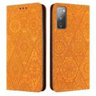 For Samsung Galaxy S20 FE Ethnic Embossed Adsorption Leather Phone Case(Yellow) - 1