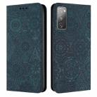 For Samsung Galaxy S20 FE Ethnic Embossed Adsorption Leather Phone Case(Blue) - 1