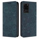For Samsung Galaxy S20 Ultra Ethnic Embossed Adsorption Leather Phone Case(Blue) - 1