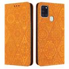 For Samsung Galaxy A21s Ethnic Embossed Adsorption Leather Phone Case(Yellow) - 1