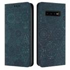 For Samsung Galaxy S10 Ethnic Embossed Adsorption Leather Phone Case(Blue) - 1