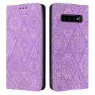 For Samsung Galaxy S10+ Ethnic Embossed Adsorption Leather Phone Case(Purple) - 1
