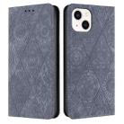 For iPhone 14 Ethnic Embossed Adsorption Leather Phone Case(Grey) - 1