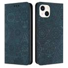 For iPhone 14 Plus Ethnic Embossed Adsorption Leather Phone Case(Blue) - 1
