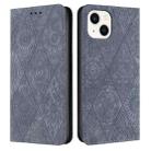 For iPhone 14 Plus Ethnic Embossed Adsorption Leather Phone Case(Grey) - 1