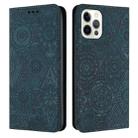 For iPhone 14 Pro Ethnic Embossed Adsorption Leather Phone Case(Blue) - 1