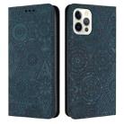 For iPhone 14 Pro Max Ethnic Embossed Adsorption Leather Phone Case(Blue) - 1