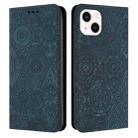 For iPhone 13 Ethnic Embossed Adsorption Leather Phone Case(Blue) - 1